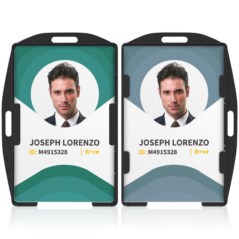 Pawfly 2 Pack Vertical and Horizontal 2-Card Badge Holder Double-Sided Hard Plastic Case with Grippers Fully Exposed Black Protector for Offices School IDs Credit Cards Driverâ€™s Licenses and Passes - Image 1
